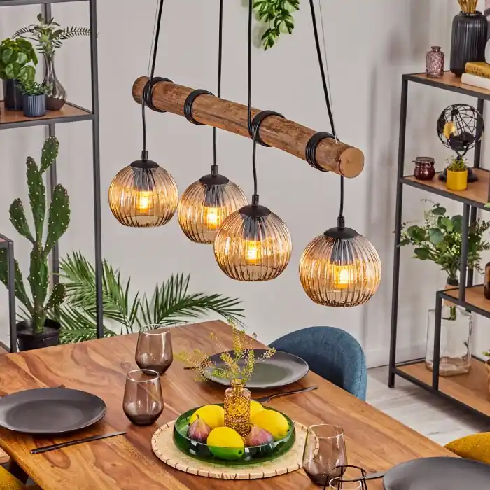 Koop Online Koyoto Hanglamp, Kogellampje, Hanglamp Natuurlijke kleuren, Zwart, 4-lichts