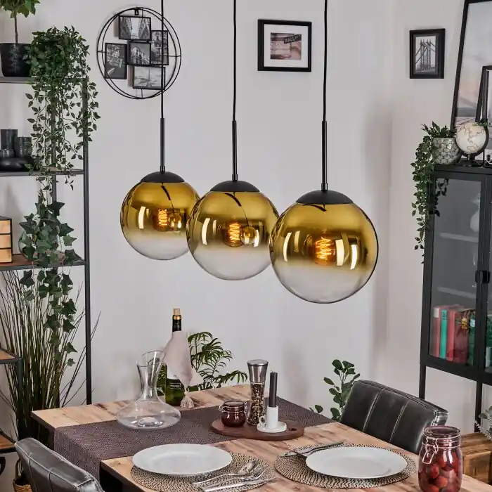 Gastor Hanglamp, Kogellampje, Hanglamp Goud, Duidelijk, 3-lichts Koopje
