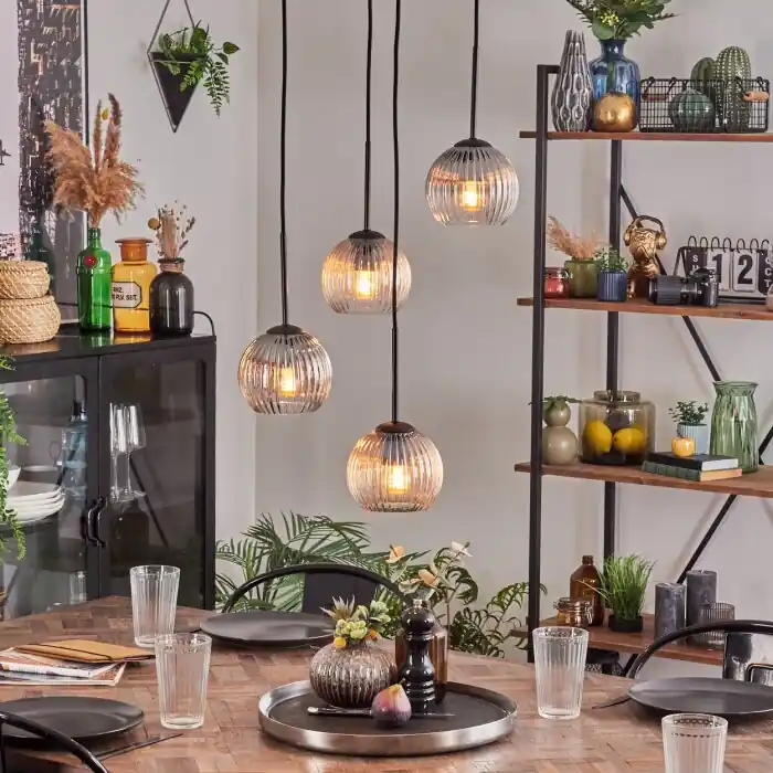 Lage Kosten Koyoto Hanglamp, Kogellampje, Hanglamp Amber, Duidelijk, Rookkleurig, 4-lichts