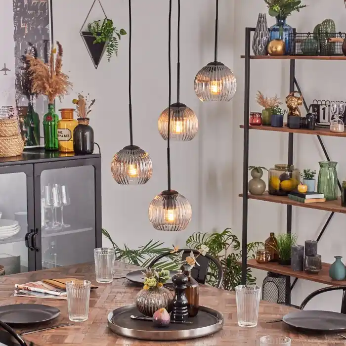 Koyoto Hanglamp, Kogellampje, Hanglamp Amber, Duidelijk, Rookkleurig, 4-lichts Populair