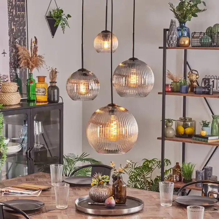 Gecertificeerd Koyoto Hanglamp, Kogellampje, Hanglamp Amber, Duidelijk, Rookkleurig, 4-lichts