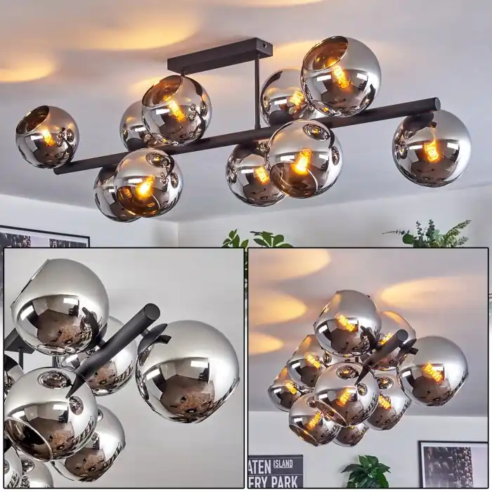Direct Beschikbaar Gastor Plafondlamp, Kogellampje Chroom, Rookkleurig, 10-lichts