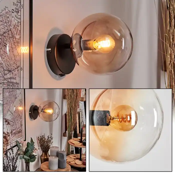 Gecertificeerd Koyoto Kogellampje, Wandlamp, Muurspot Amber, Duidelijk, 1-licht