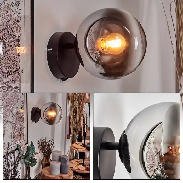 Koyoto Kogellampje, Wandlamp, Muurspot Chroom, Duidelijk, Rookkleurig, 1-licht Actieprijs