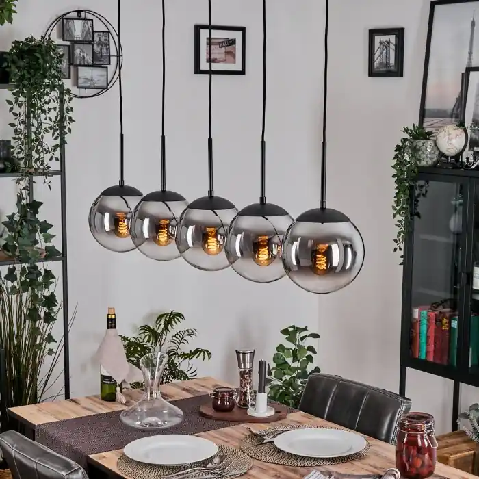 Gastor Hanglamp, Kogellampje, Hanglamp Chroom, Duidelijk, Rookkleurig, 5-lichts Aanbieding