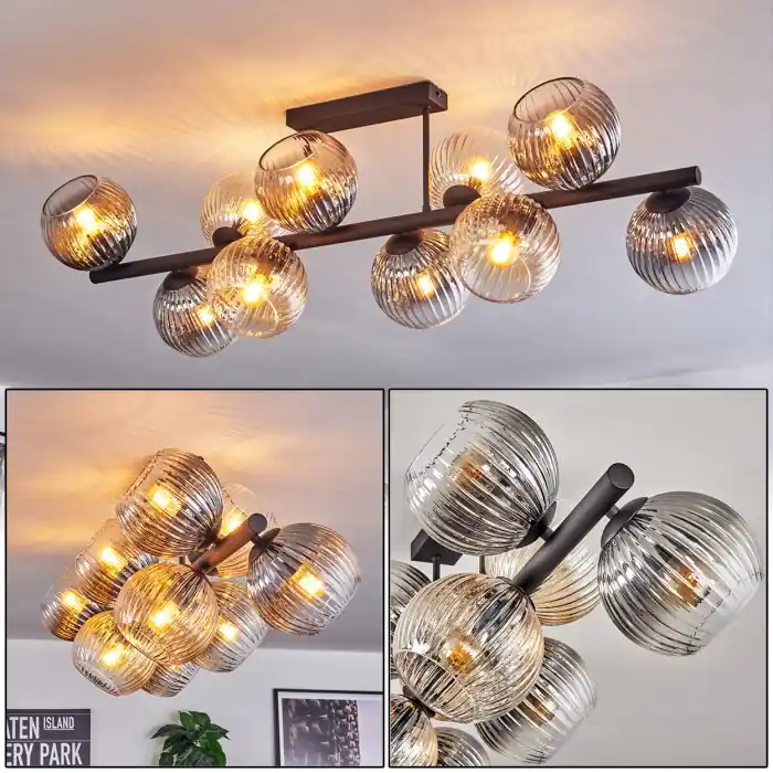 Koyoto Plafondlamp, Kogellampje Amber, Duidelijk, Rookkleurig, 10-lichts Betaalbaar