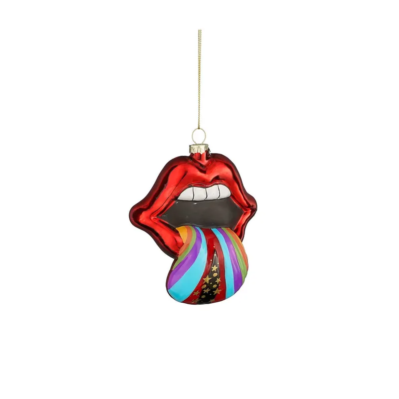 Seizoensaanbieding Mica Decorations kerstornament lippen - glas - rood