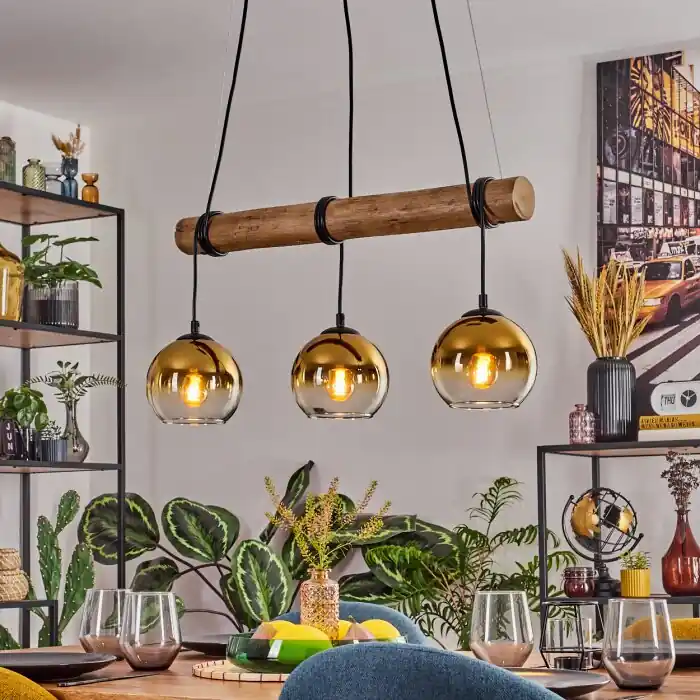 Koyoto Hanglamp, Kogellampje, Hanglamp Natuurlijke kleuren, Zwart, 3-lichts Nieuw