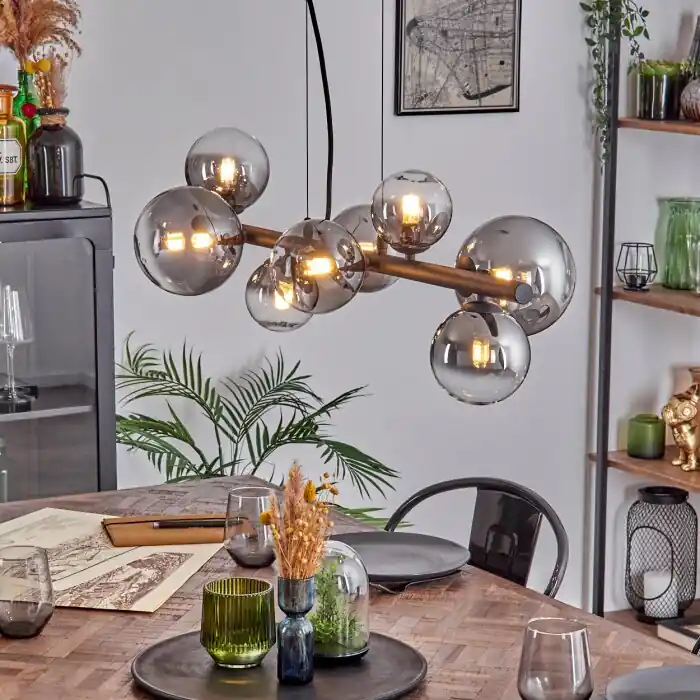 Hoge Kwaliteit Chehalis Kogellampje, Hanglamp Duidelijk, Rookkleurig, 8-lichts