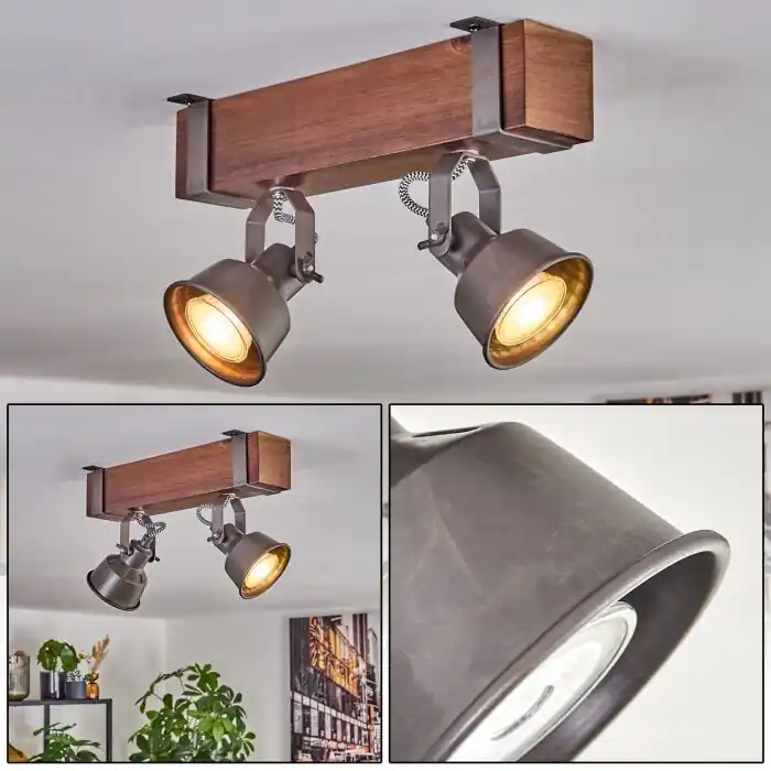 Korting Pehefito Plafondlamp, Plafondspot Donkerbruin, Grijs, 2-lichts