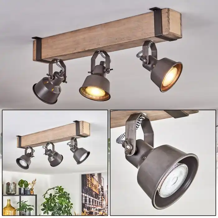Pehefito Plafondlamp, Plafondspot Grijs, Natuurlijke kleuren, 3-lichts Uitverkoop
