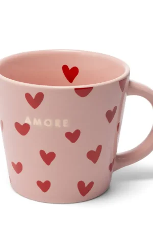 Vondels cappuccino mok hearts AMORE pink (250 ml) Uitverkoop
