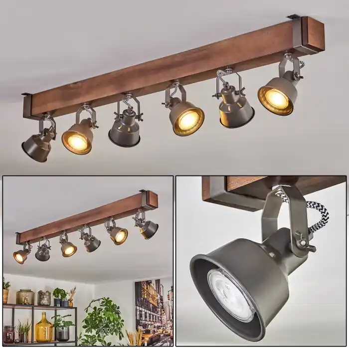 Pehefito Plafondlamp, Plafondspot Donkerbruin, Grijs, 6-lichts Direct Beschikbaar