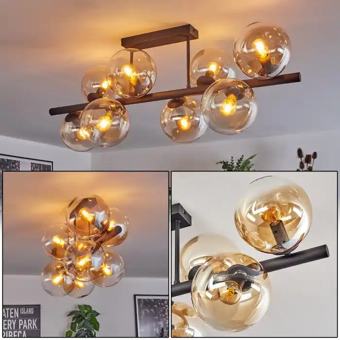 Gastor Plafondlamp, Kogellampje Amber, Duidelijk, 8-lichts Weekendaanbieding
