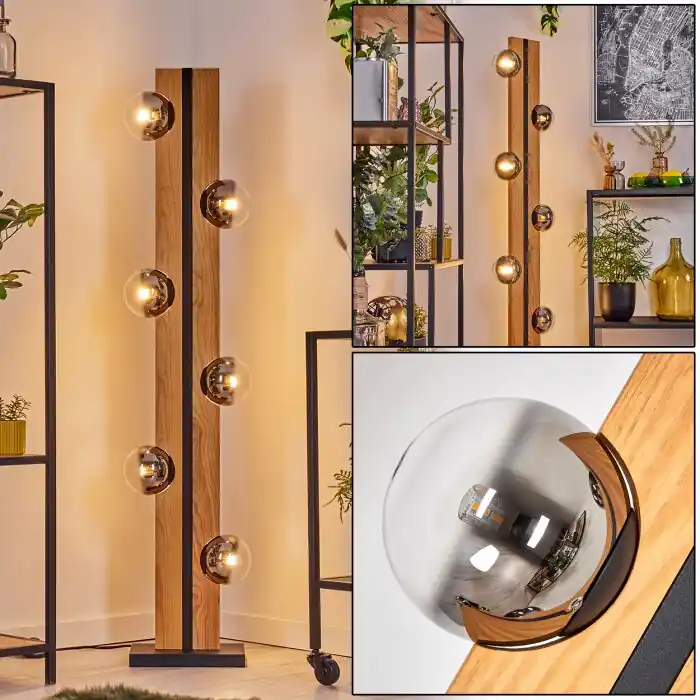 Bestel Nu Chehalis Kogellampje, Staande lamp Natuurlijke kleuren, Zwart, 6-lichts