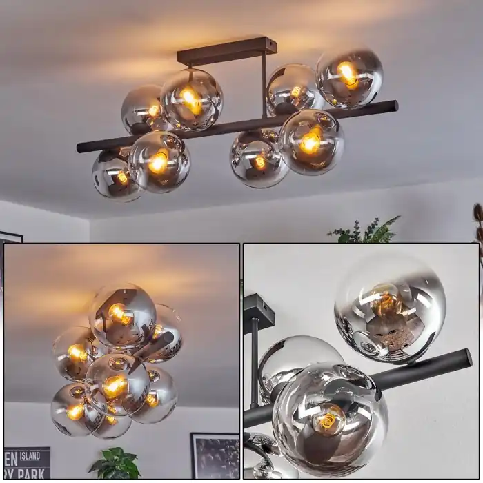 Shop Nu Gastor Plafondlamp, Kogellampje Chroom, Duidelijk, Rookkleurig, 8-lichts