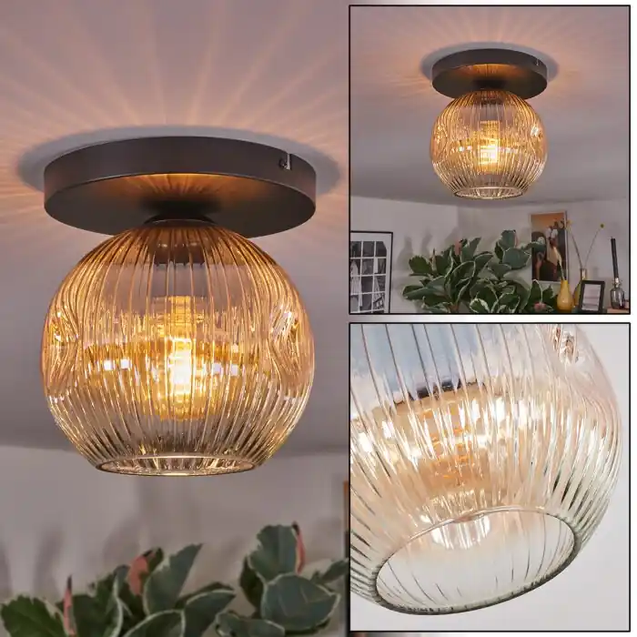 Ripoll Plafondlamp, Kogellampje Amber, Duidelijk, 1-licht Favoriet