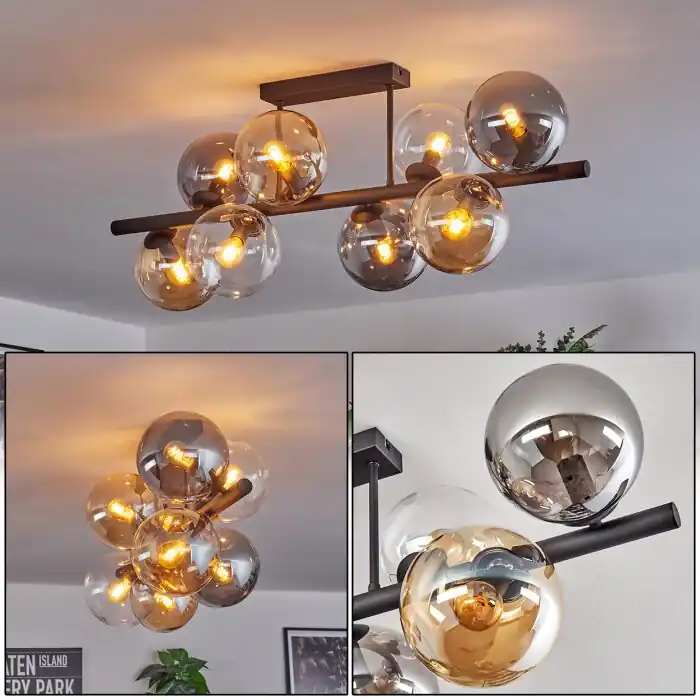 Gastor Plafondlamp, Kogellampje Amber, Duidelijk, Rookkleurig, 8-lichts Flitsaanbieding