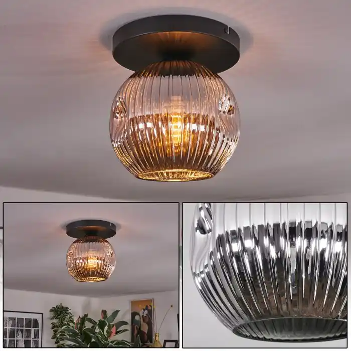 Snelle Levering Ripoll Plafondlamp, Kogellampje Chroom, Rookkleurig, 1-licht