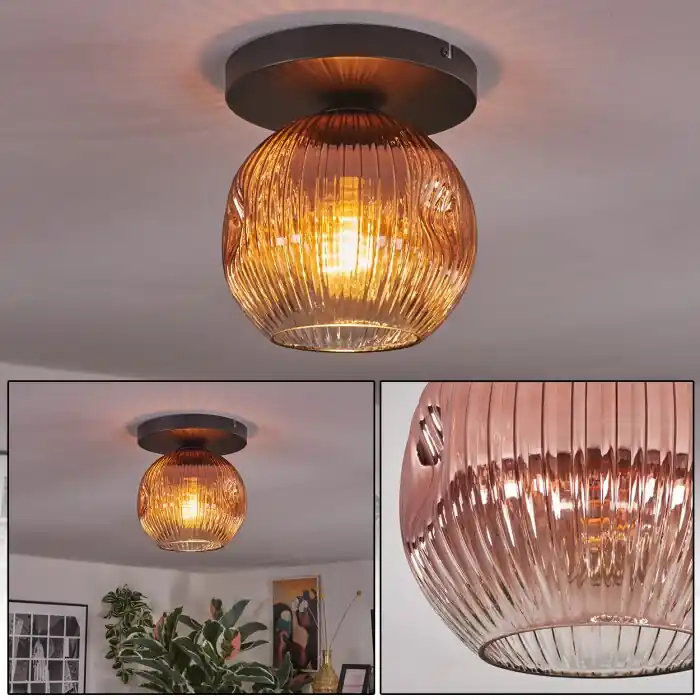 Veilige Betaling Ripoll Plafondlamp, Kogellampje Duidelijk, Koperkleurig, 1-licht