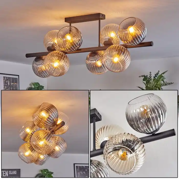 Koyoto Plafondlamp, Kogellampje Amber, Duidelijk, Rookkleurig, 8-lichts Betrouwbaar