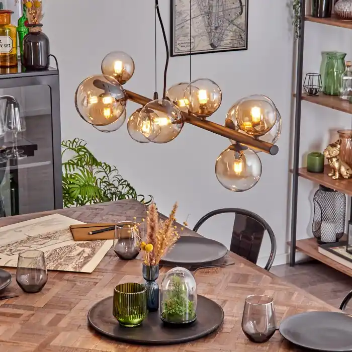 Koopje Chehalis Hanglamp, Kogellampje, Hanglamp Amber, Duidelijk, 10-lichts