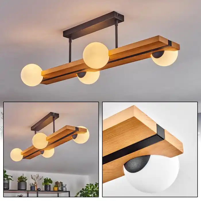 Exclusieve Aanbieding Chehalis Plafondlamp, Kogellampje Natuurlijke kleuren, Zwart, 4-lichts