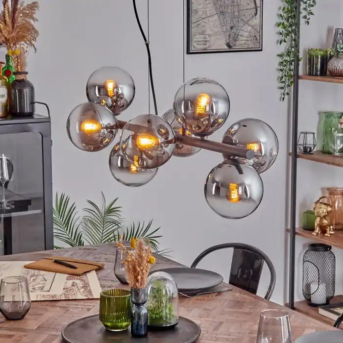 Koyoto Hanglamp, Kogellampje, Hanglamp Chroom, Duidelijk, Rookkleurig, 8-lichts Bestseller