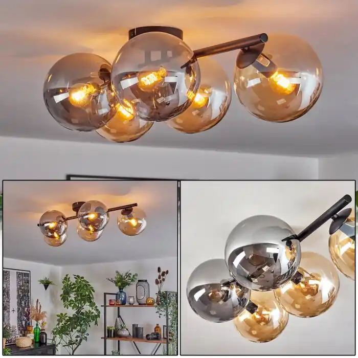 Gastor Plafondlamp, Kogellampje Amber, Rookkleurig, 5-lichts Actieprijs