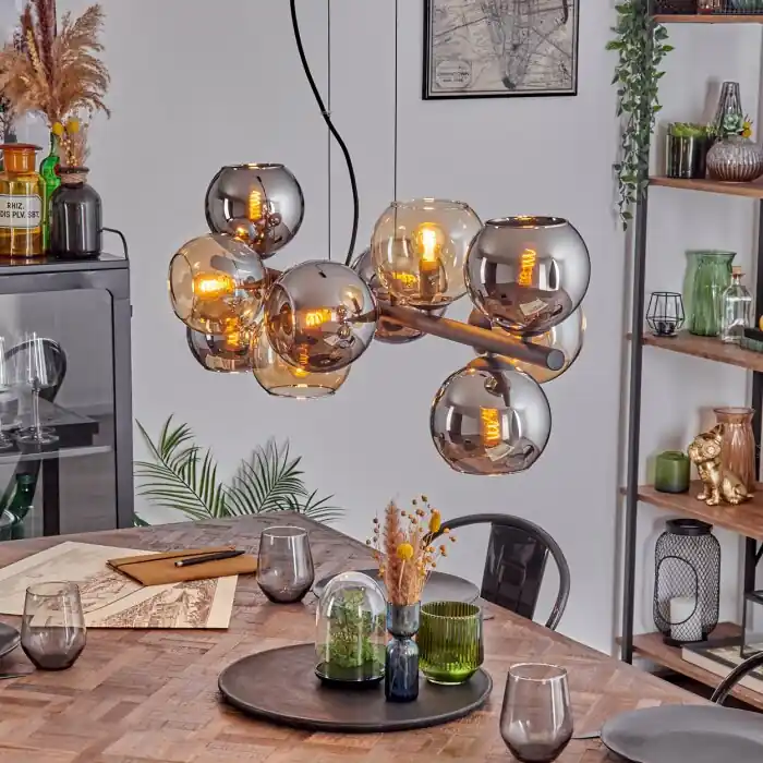 Gastor Hanglamp, Kogellampje, Hanglamp Amber, Chroom, Rookkleurig, 10-lichts Alleen Vandaag