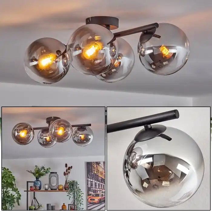 Gastor Plafondlamp, Kogellampje Chroom, Duidelijk, Rookkleurig, 4-lichts Koop Online