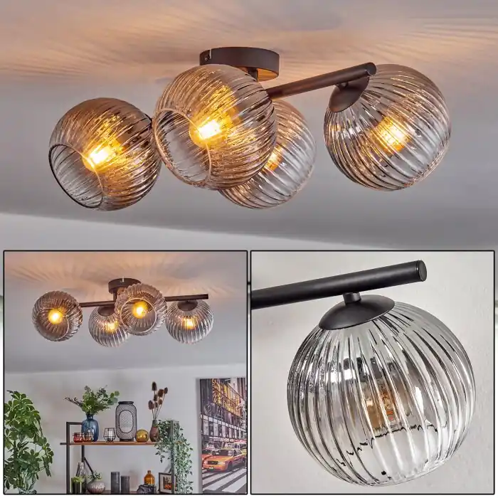 Koyoto Plafondlamp, Kogellampje Duidelijk, Rookkleurig, 4-lichts Laatste Kans