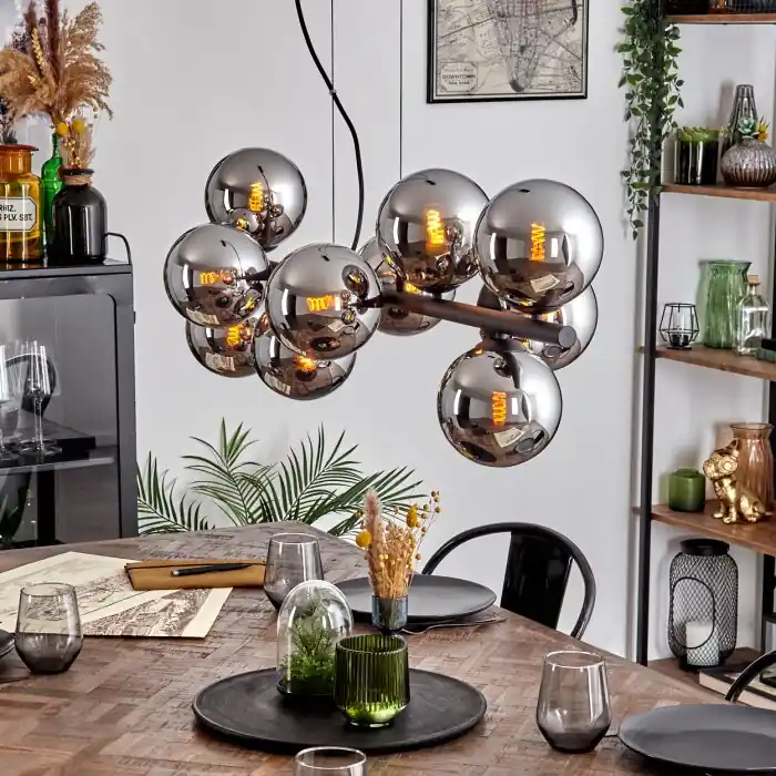 Must-Have Gastor Hanglamp, Kogellampje, Hanglamp Chroom, Rookkleurig, 10-lichts