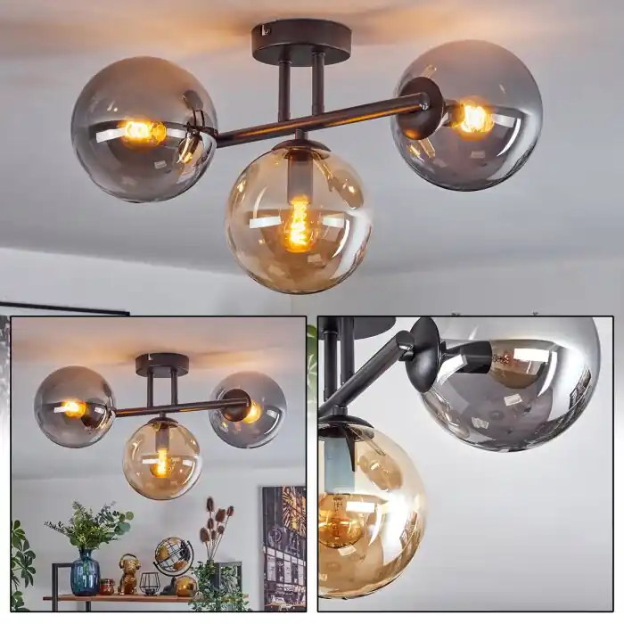 Seizoensaanbieding Gastor Plafondlamp, Kogellampje Amber, Rookkleurig, 3-lichts