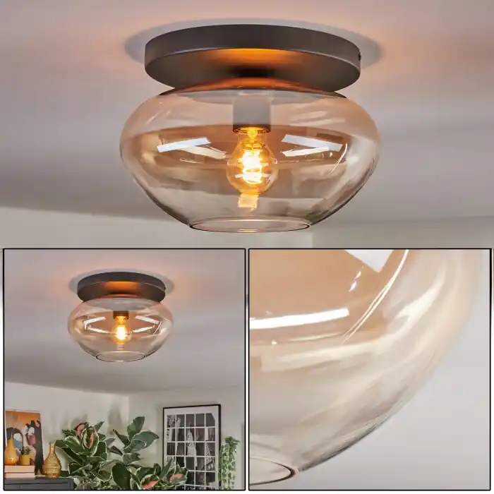 Bestel Nu Mertola Plafondlamp, Kogellampje Amber, Duidelijk, 1-licht