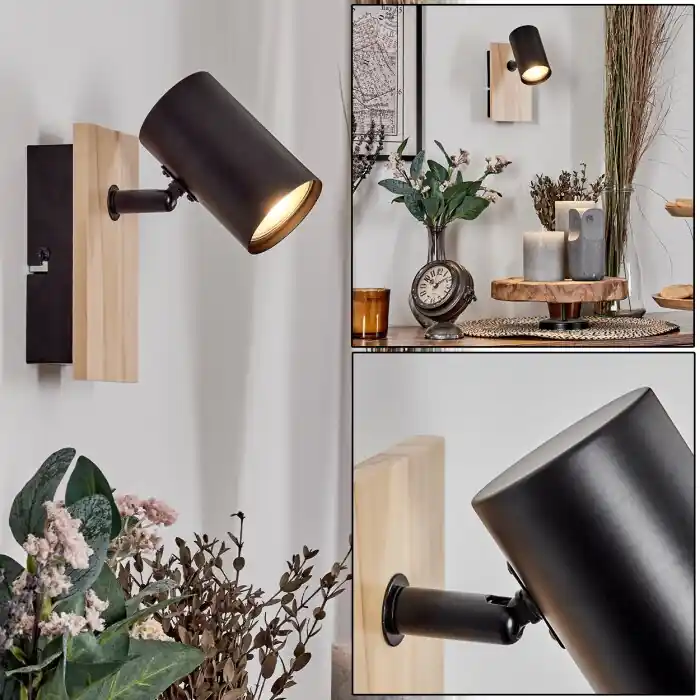 Alleen Vandaag Gesteira Wandlamp, Muurspot Natuurlijke kleuren, Zwart, 1-licht