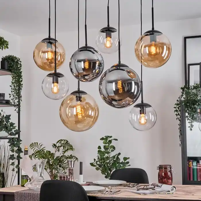 Gastor Hanglamp, Kogellampje, Hanglamp Amber, Duidelijk, Rookkleurig, 8-lichts Aanbieding