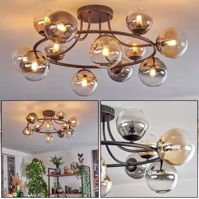 Chehalis Plafondlamp, Kogellampje 76 cm Amber, Duidelijk, Rookkleurig, 12-lichts Voordeelprijs