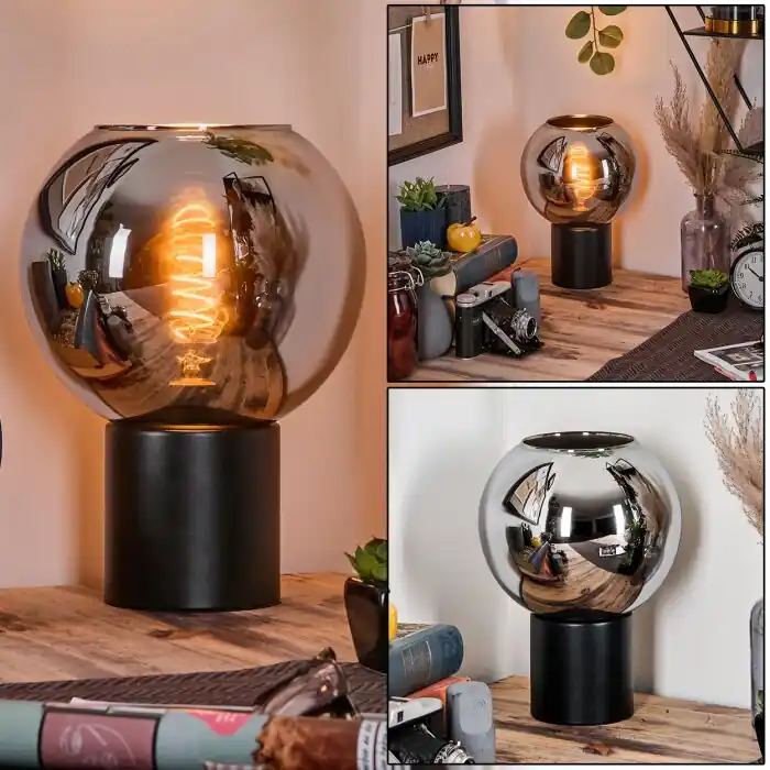 Bestel Nu Koyoto Kogellampje, Bureaulamp, Tafellamp 20 cm Chroom, Rookkleurig, 1-licht