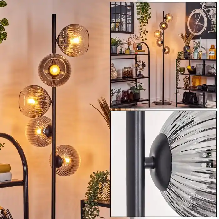 Koyoto Staande lamp 33 cm Duidelijk, Rookkleurig, 5-lichts Betaalbaar