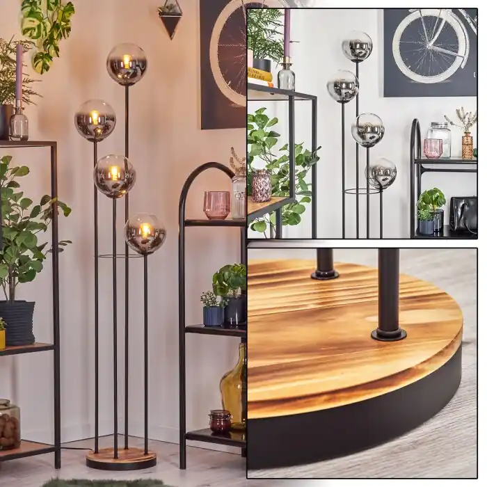 Koyoto Staande lamp 25 cm Hout licht, Zwart, 4-lichts Flitsaanbieding