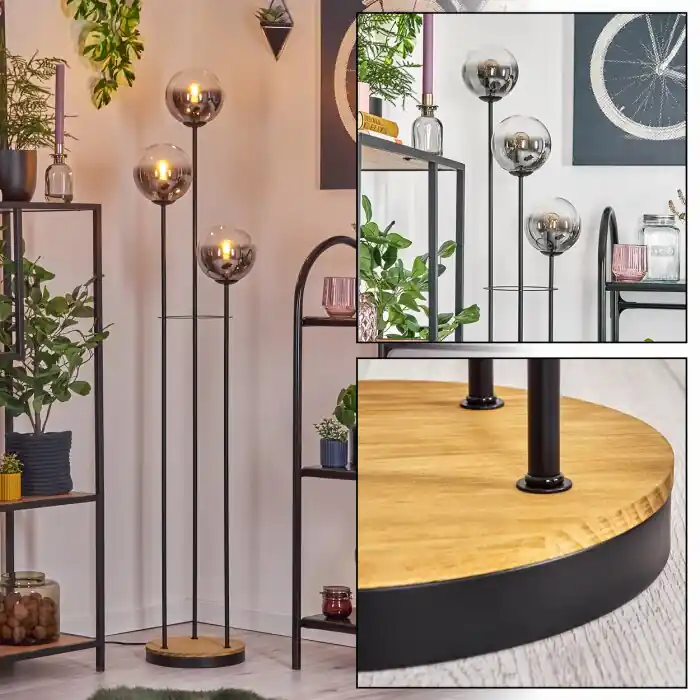 Express Levering Gastor Staande lamp 30 cm Hout donker, Zwart, 3-lichts