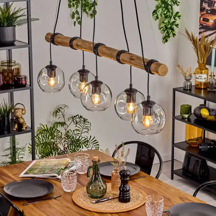 Ripoll Hanglamp, Kogellampje, Hanglamp Natuurlijke kleuren, Zwart, 5-lichts Dagaanbieding