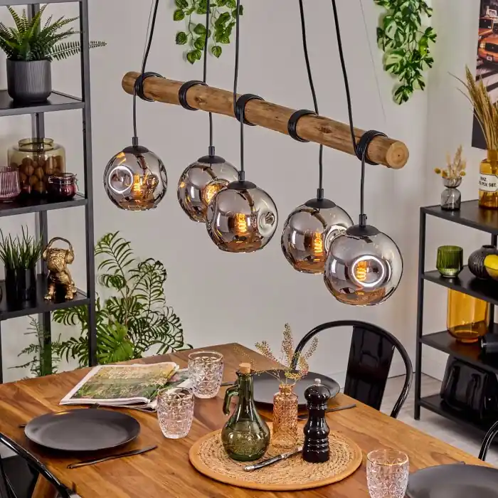 Ripoll Hanglamp, Kogellampje, Hanglamp Natuurlijke kleuren, Zwart, 5-lichts Meest Verkocht