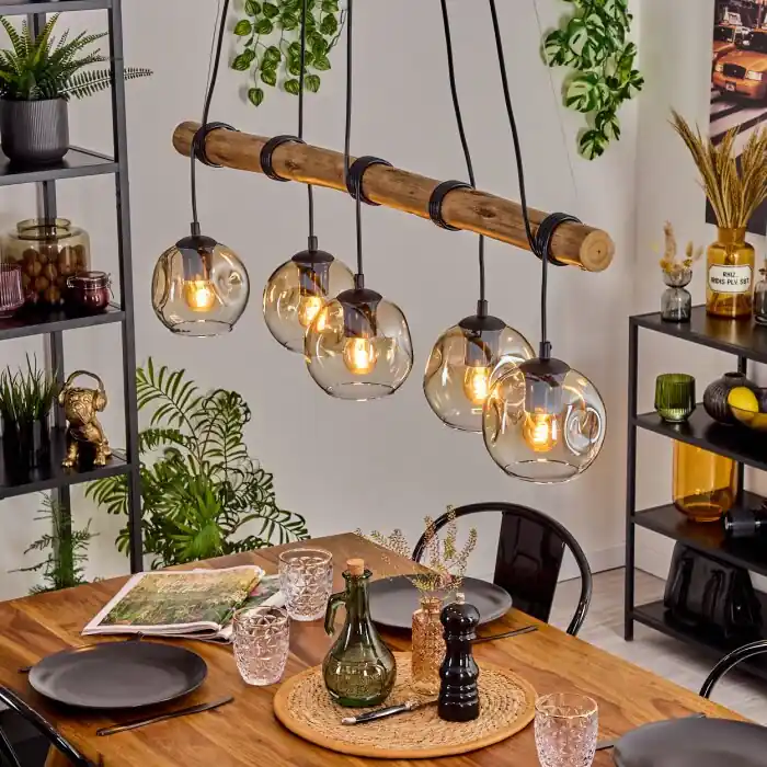 Ripoll Hanglamp, Kogellampje, Hanglamp Natuurlijke kleuren, Zwart, 5-lichts Hoge Kwaliteit