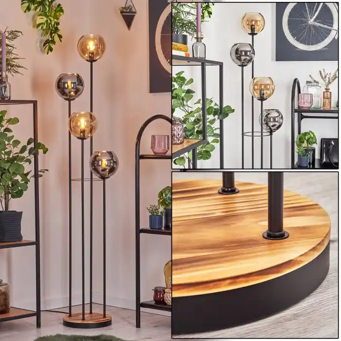 Alleen Vandaag Koyoto Staande lamp 30 cm Hout licht, Zwart, 4-lichts
