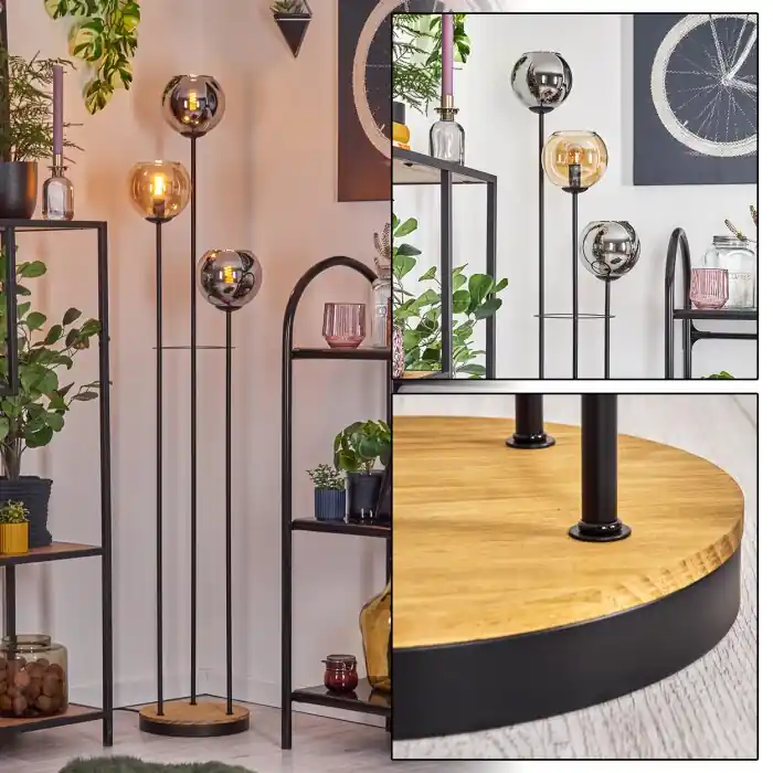 Direct Verzonden Koyoto Staande lamp 30 cm Hout donker, Zwart, 3-lichts