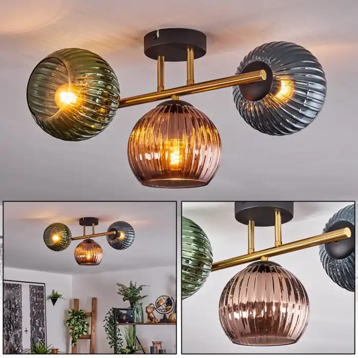 Finale Uitverkoop Koyoto Plafondlamp, Kogellampje 30 cm Goud, Zwart, 3-lichts