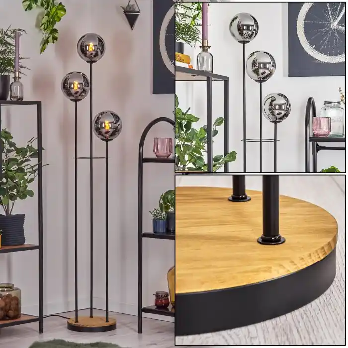 Fabrieksprijs Gastor Staande lamp 30 cm Hout donker, Zwart, 3-lichts