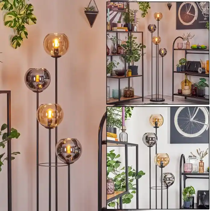 Koyoto Staande lamp 30 cm Amber, Chroom, Rookkleurig, 4-lichts Finale Uitverkoop